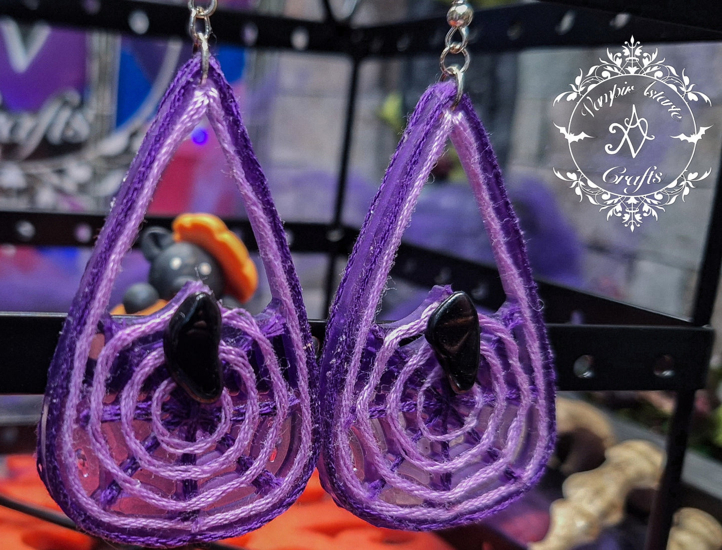 PENDIENTES SPIDER (con hilo y obsidiana)