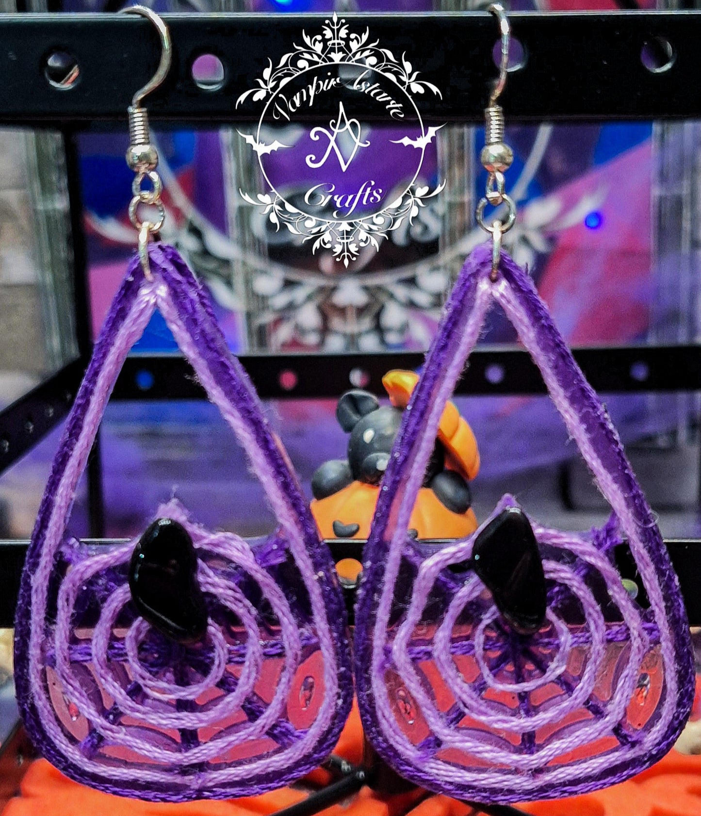 PENDIENTES SPIDER (con hilo y obsidiana)